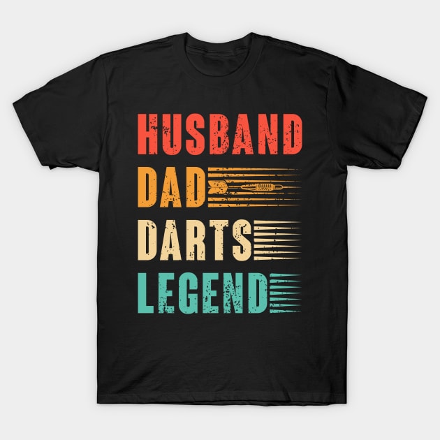 Husband Dad Darts Legend Funny Men's Dart Game Lover Player T-Shirt by Pizzan